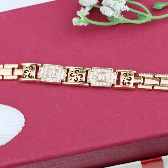 "Rose Gold Plated Designer Bracelet with Intricate Square Accents, XPBL0947 - Picture 10 of 12